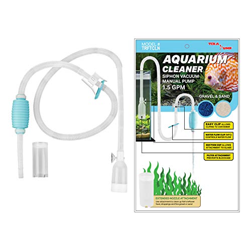 Curățător de acvariu TERA PUMP autentic Acvariu de pește pentru acvariu Curățător de nisip cu pietriș cu duză lungă N Control de debit de apă - Fără BPA (model: TRFTCLN)